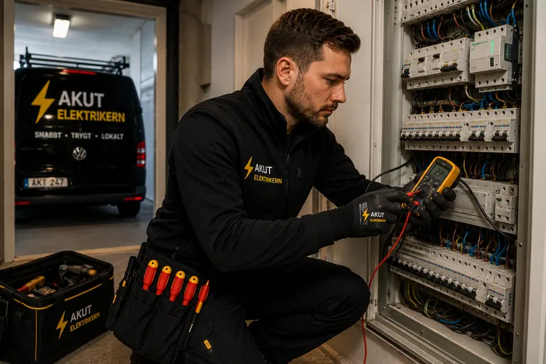 Elektriker mäter i elcentral.