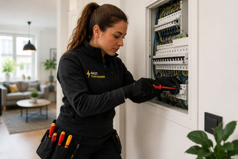 Elektriker mäter jordfelsbrytaren.