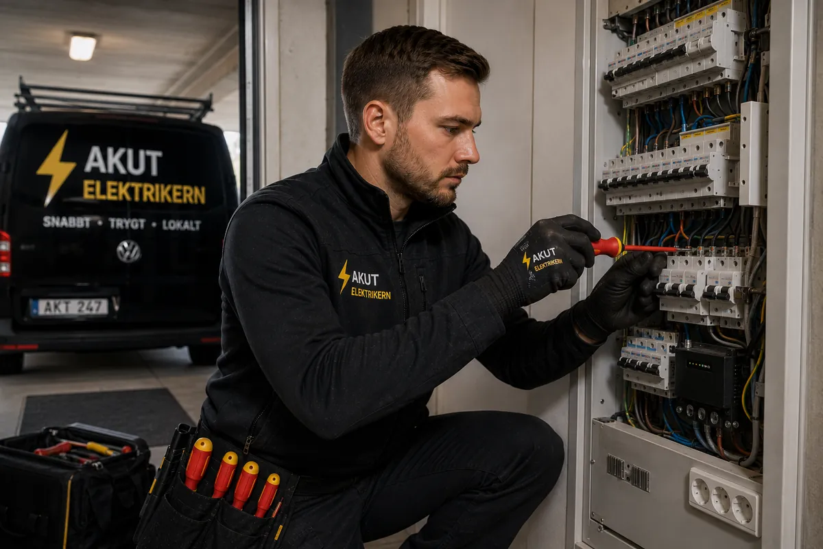 Elektriker felsöker kortslutning.