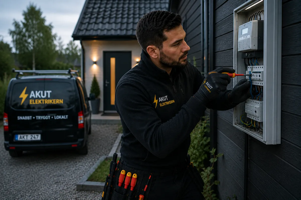 Elektriker arbetar med överspänning efter åska i Jönköping.
