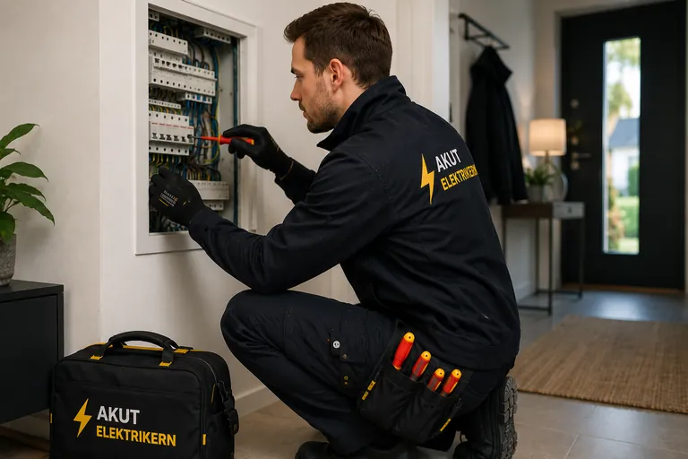 Elektriker byter säkring.